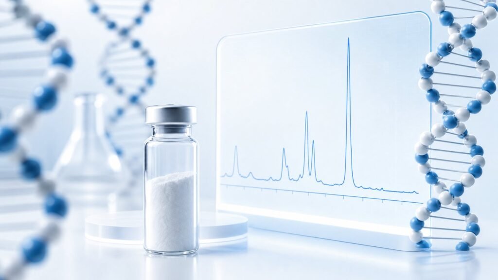 Analýza HPLC chromatogramu čistoty peptidů ve výzkumné laboratoři